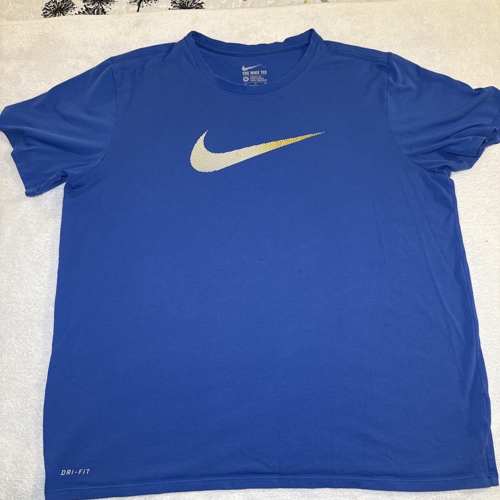 Nike Dri-FIT The Nike Tee Athletic Cut XL Royal Blue Gold Swoosh Mens T-Shirt